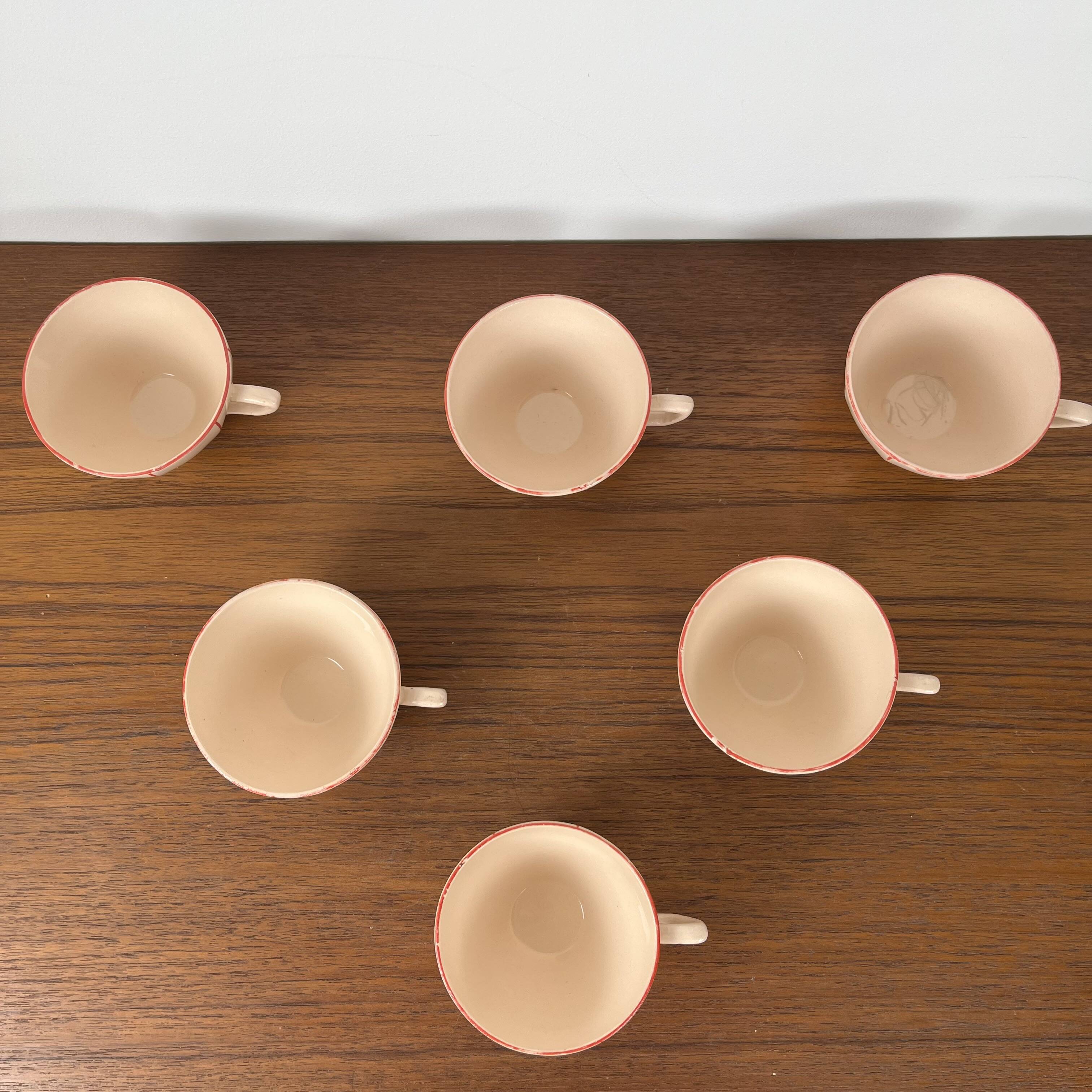 Digoin-Sarrguemines Art Deco pink and red coffee/tea set