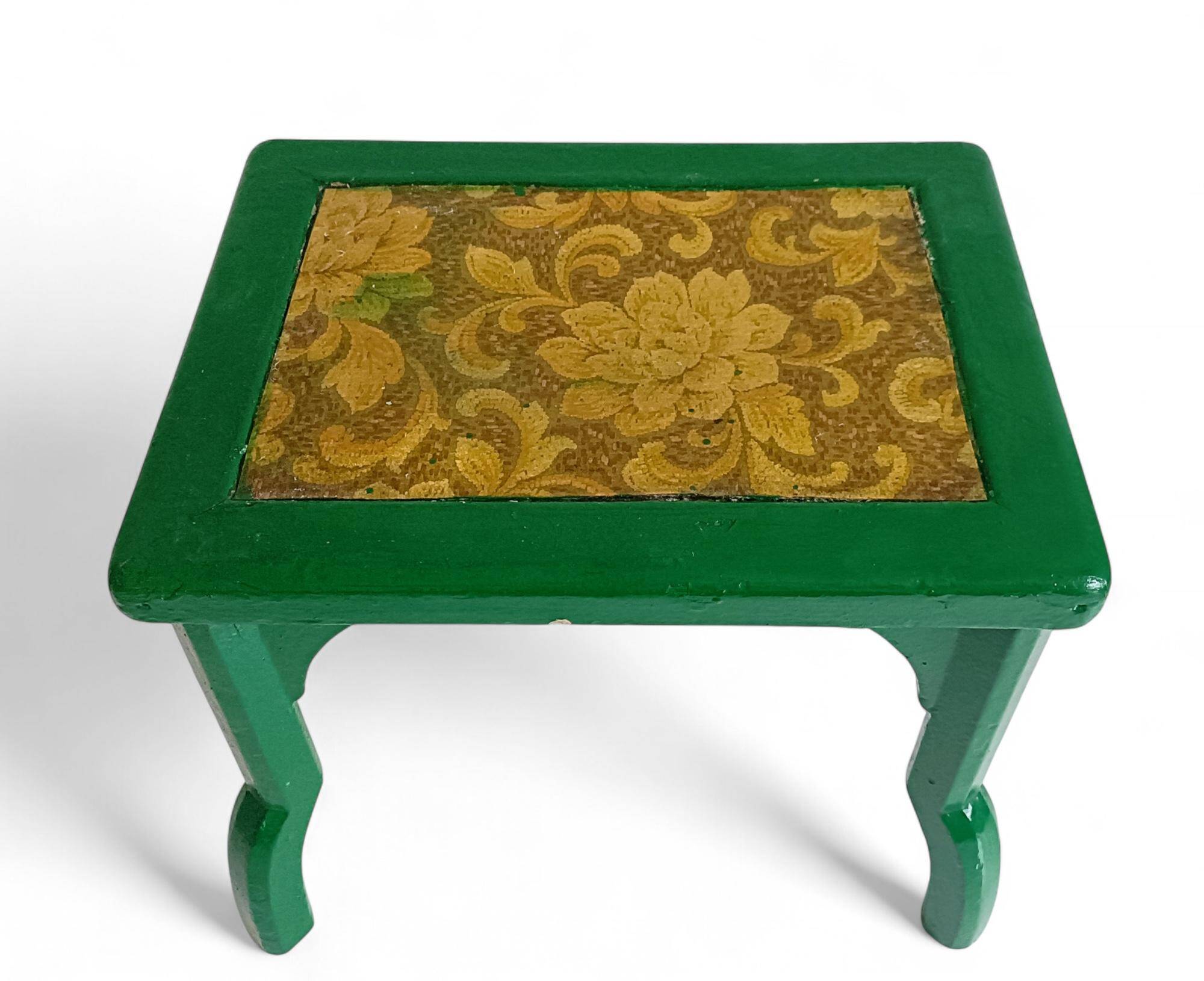 Antique Painted Accent Table with Vintage Floral Top, Bohemian Style
