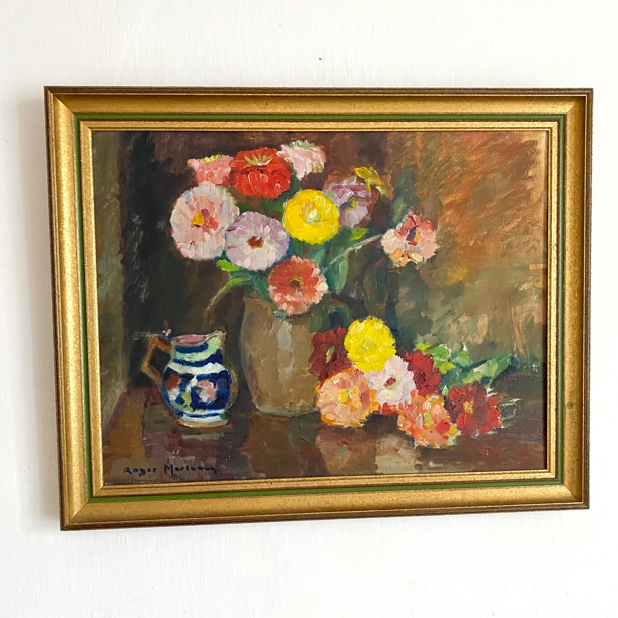 Oil on canvas still life bouquet of flowers