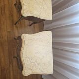 Pair of Louis XV style bedside tables with marquetry and marble top