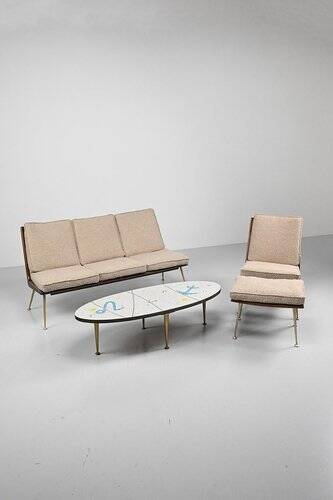 Three-Seater Sofa and Lounge Chair with Hocker by Hans Mitzlaff, Set of 3