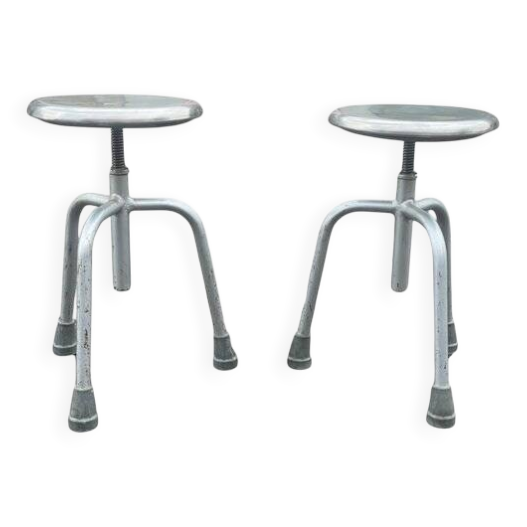 Set of adjustable Danish industrial metal stools, 1968