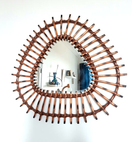 Vintage triangular rattan sun mirror 55x53cm