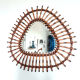 Vintage triangular rattan sun mirror 55x53cm