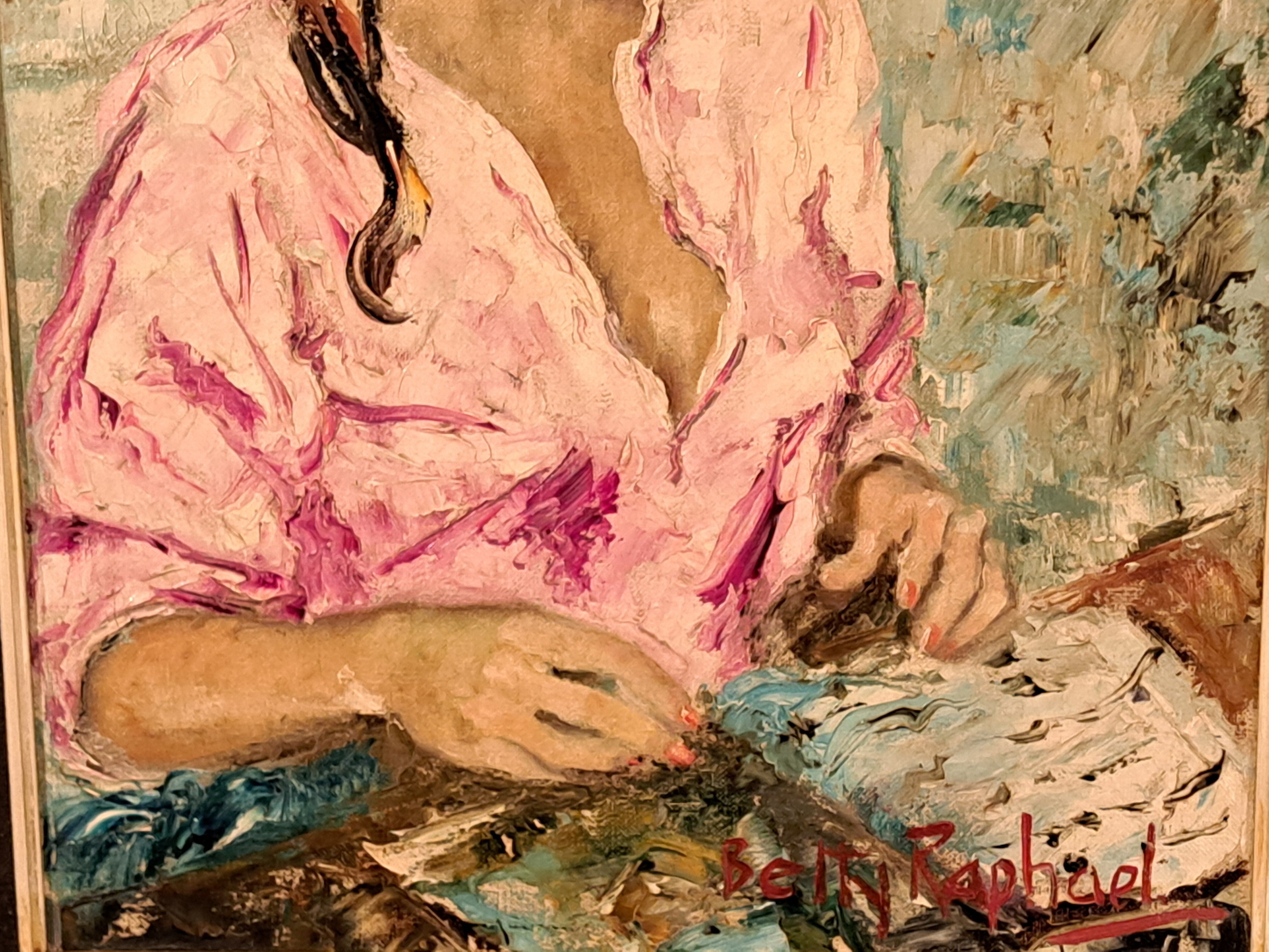 Oil portrait signed Betty Raphaël "the reader"