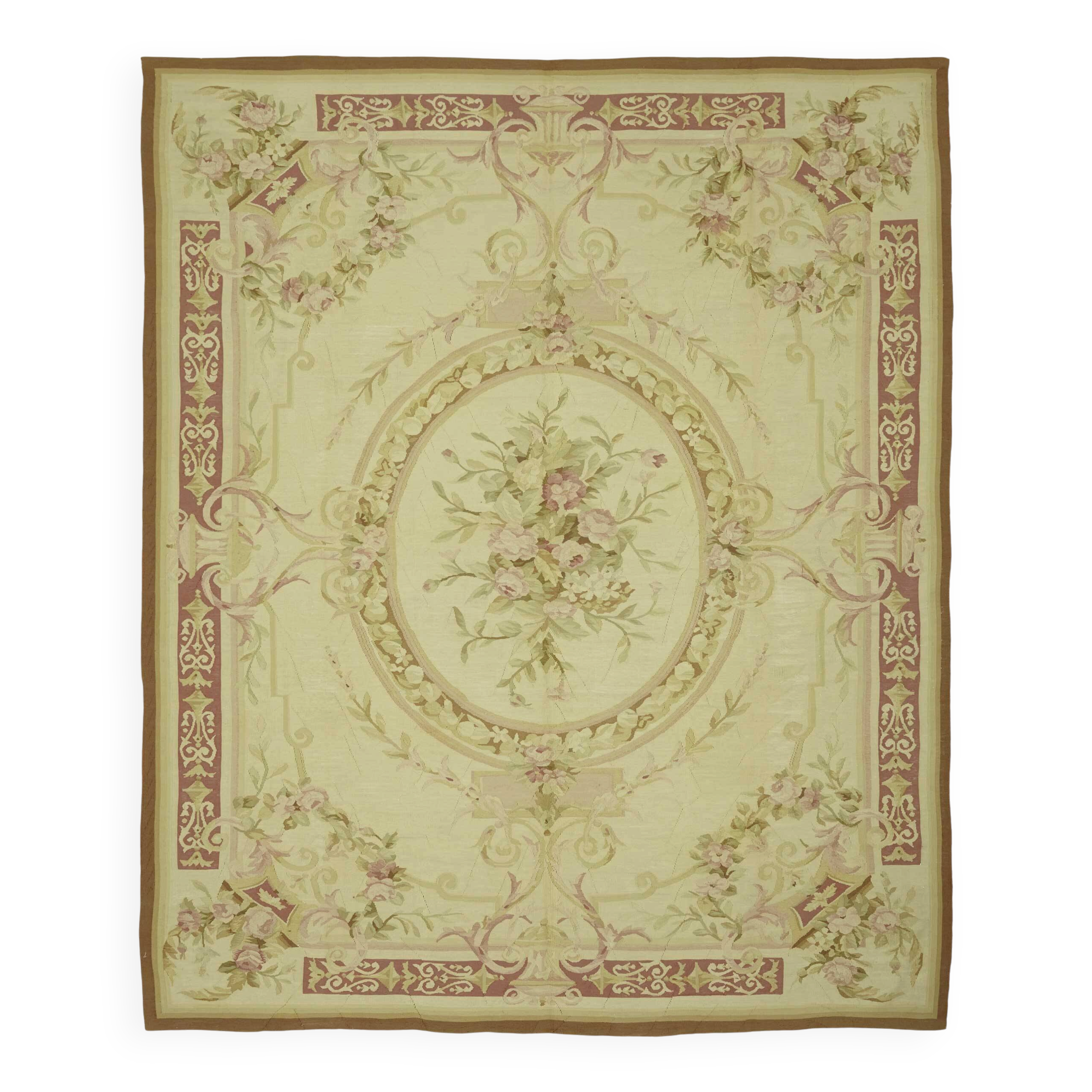 Handmade European Vintage Aubusson Kilim 237 cm x 290 cm