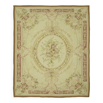 Handmade European Vintage Aubusson Kilim 237 cm x 290 cm