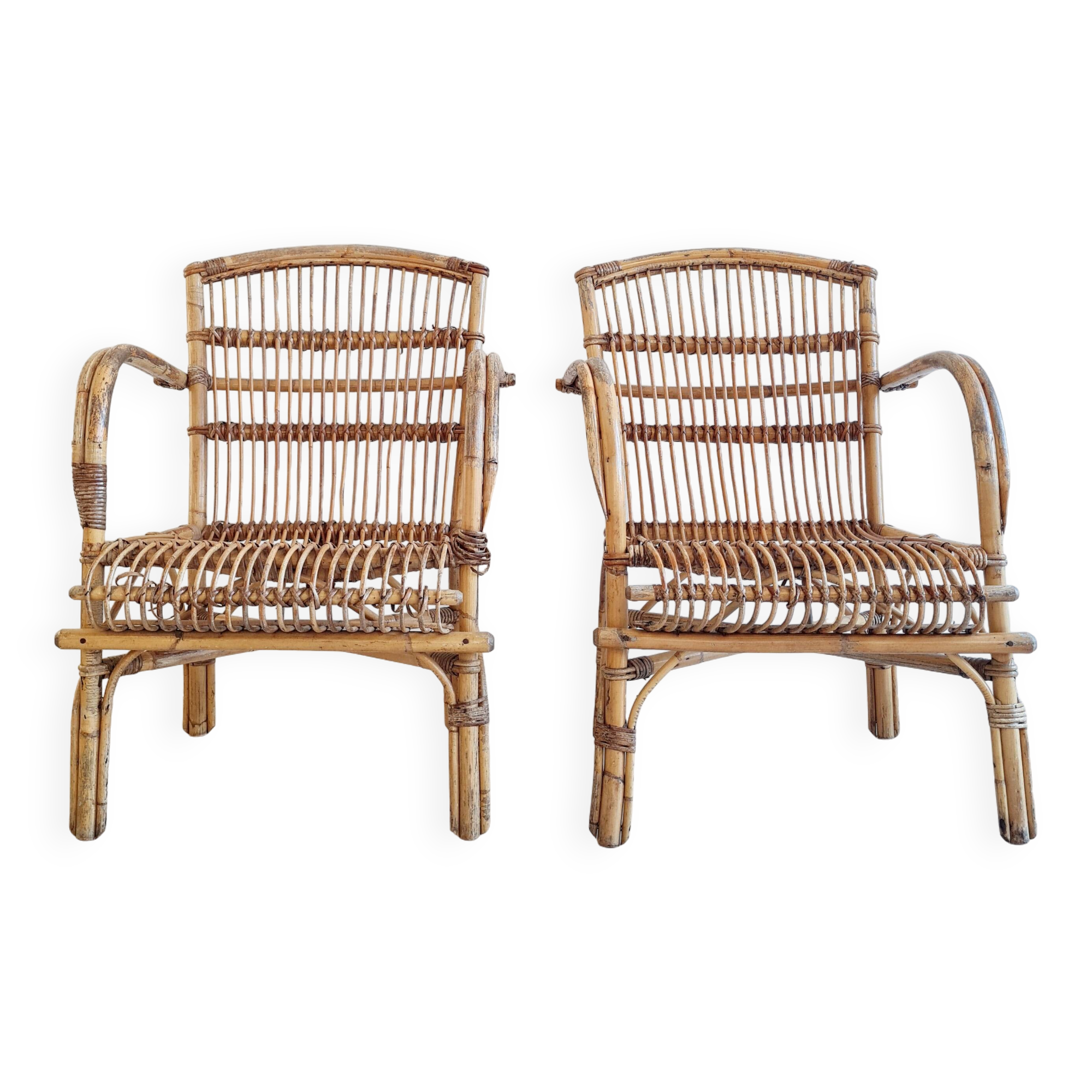 Paire de fauteuils anciens en rotin