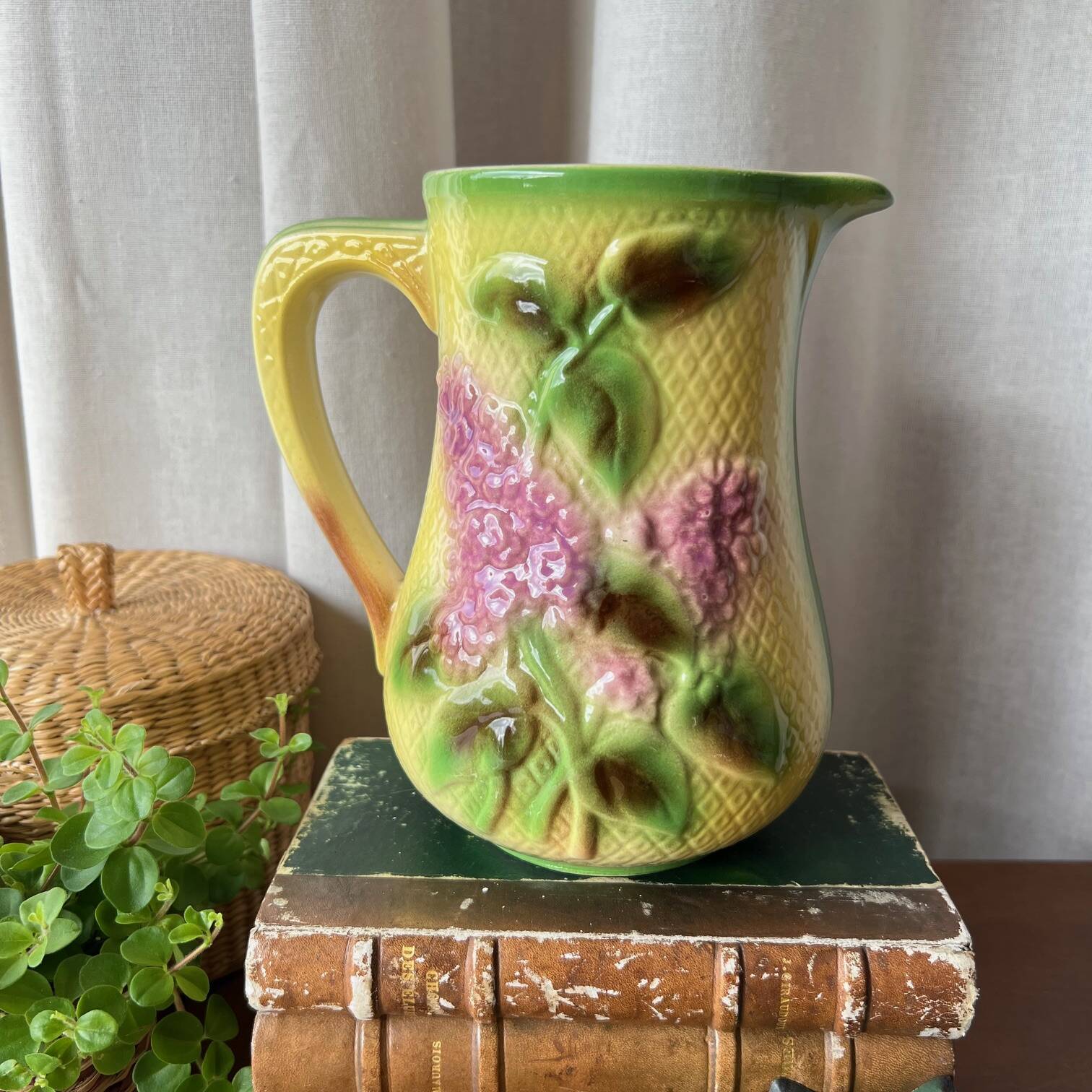 Antique St. Clement "Lilac" earthenware pitcher