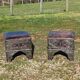 2 tabourets/ poufs orientaux bois/ metal/ cuir