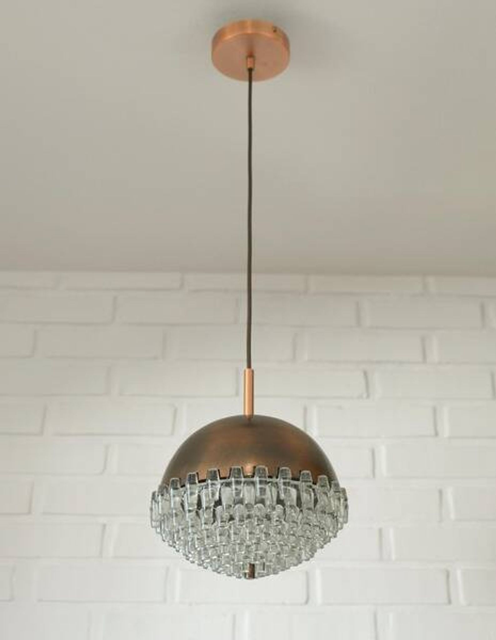 1/4 Vintage glass pendant light / brutalist copper bar lamps  MCM 1970s