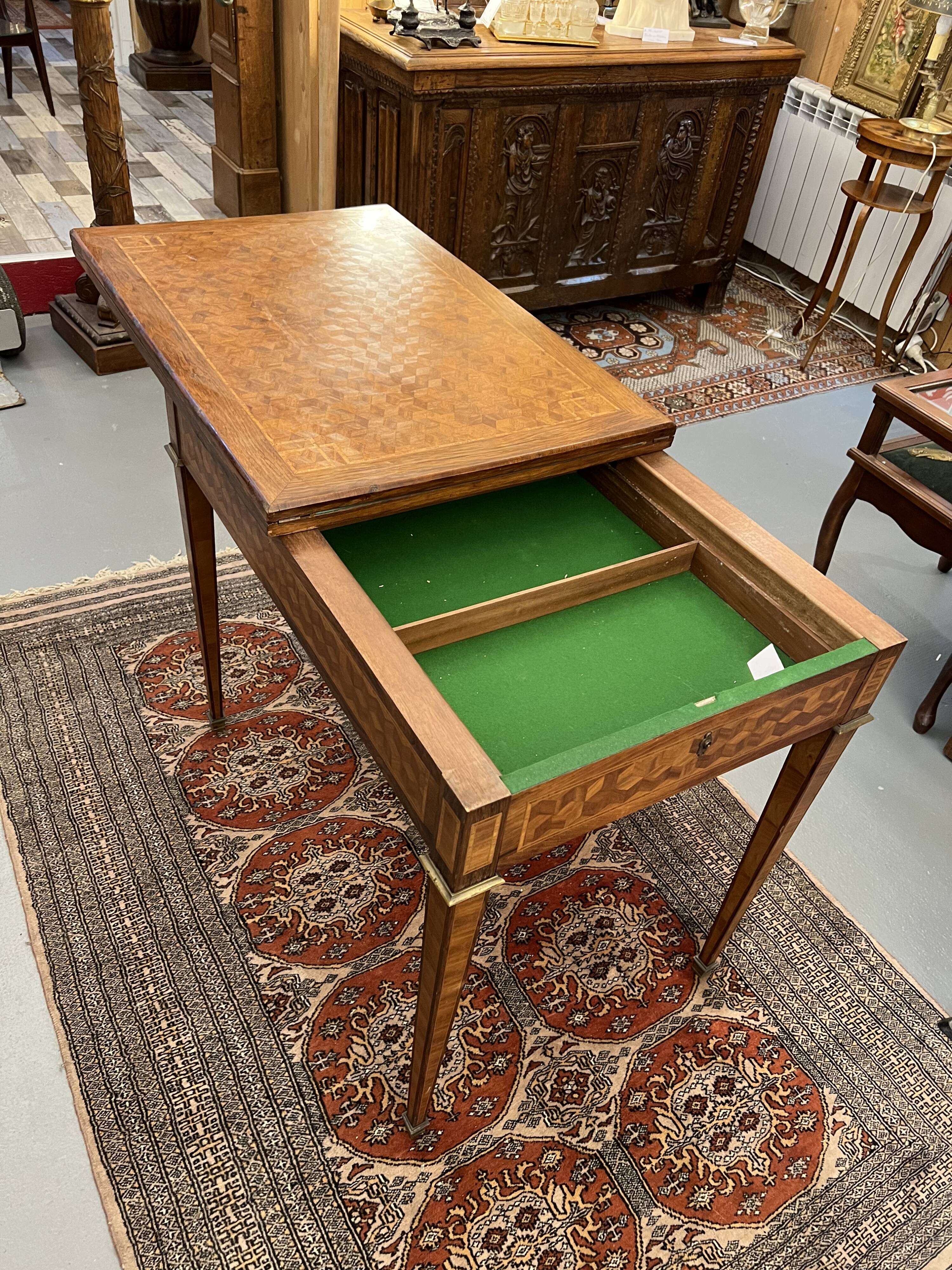 Old game table, has system, length 180 cm, directoire style