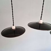 Set of 4 industrial pendant lights in black and white enamelled sheet metal