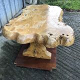 Handcrafted Brutalist coffee table in solid elm