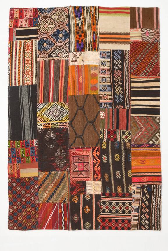 Tapis Kilim fait main contemporain rouge et marron, 165x240 cm