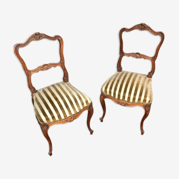 Pair of wooden chairs in Louis XV style Dufin 19th century stamp