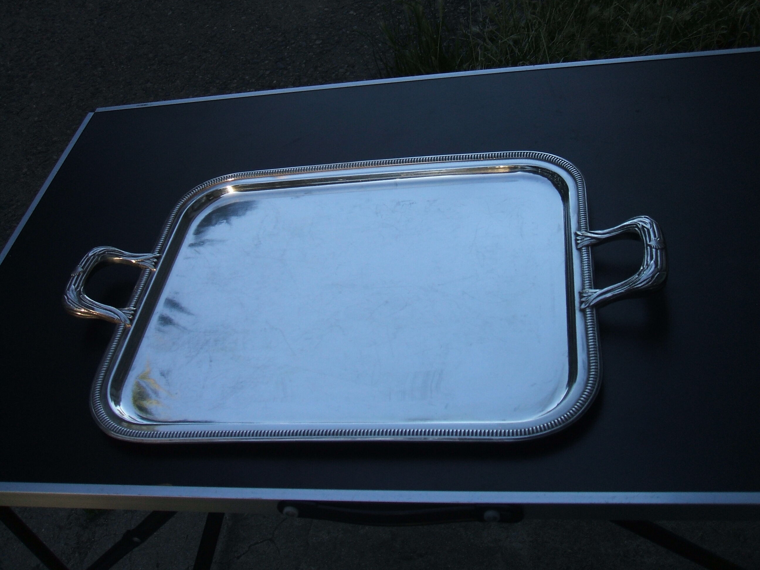 Silver metal service tray