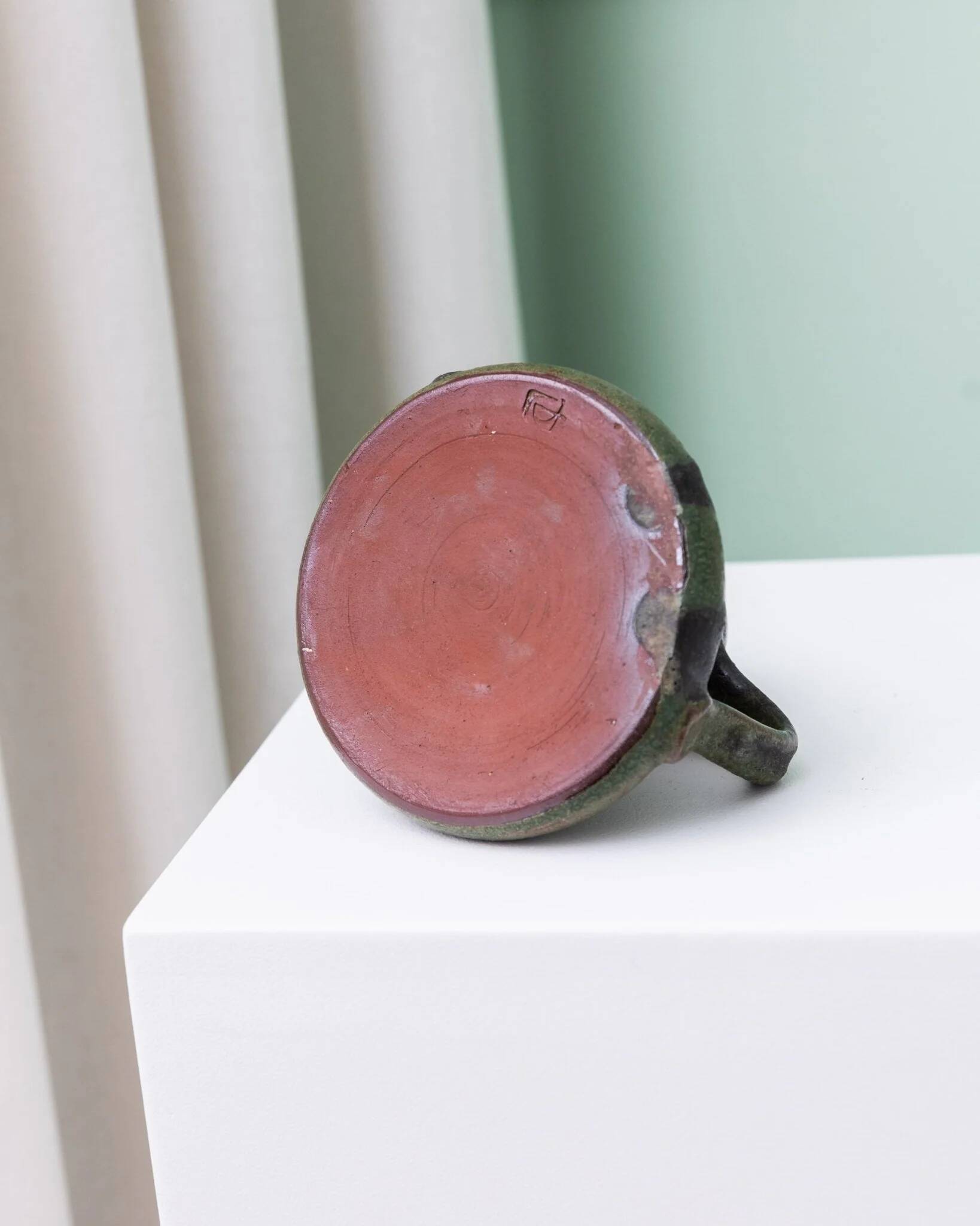 Vase en céramique fat lava vert-noir par Luise Duncker Studio, vintage des années 1970, milieu du siècle.