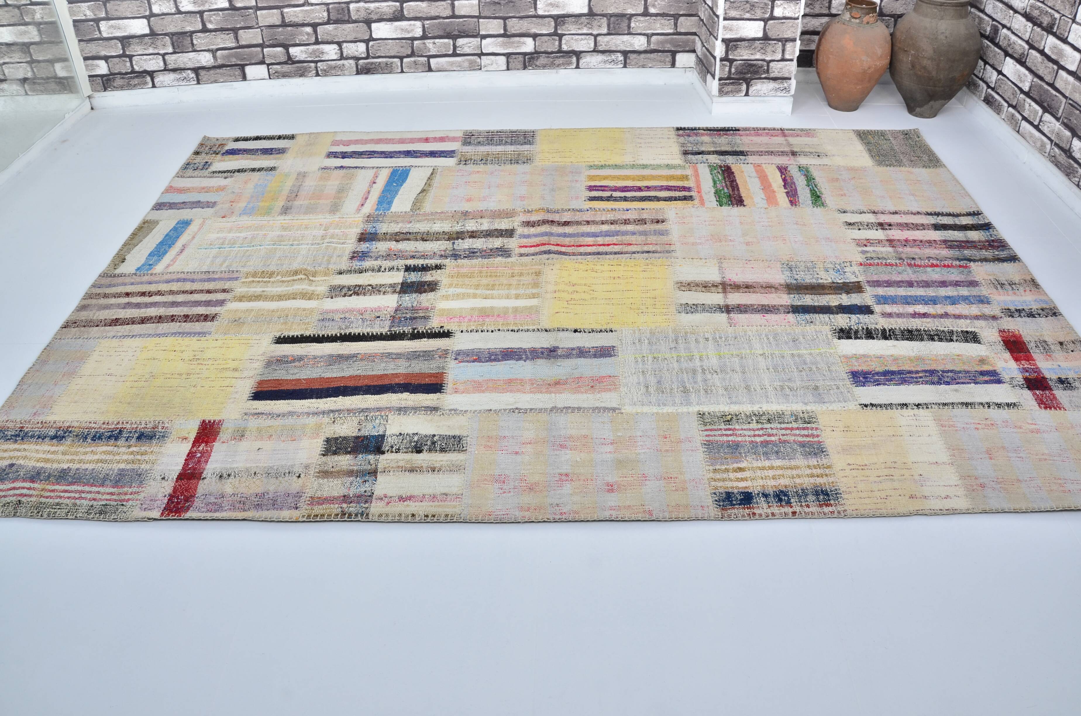 Neutral Colourful Vintage Tribal Kilim sku 3028