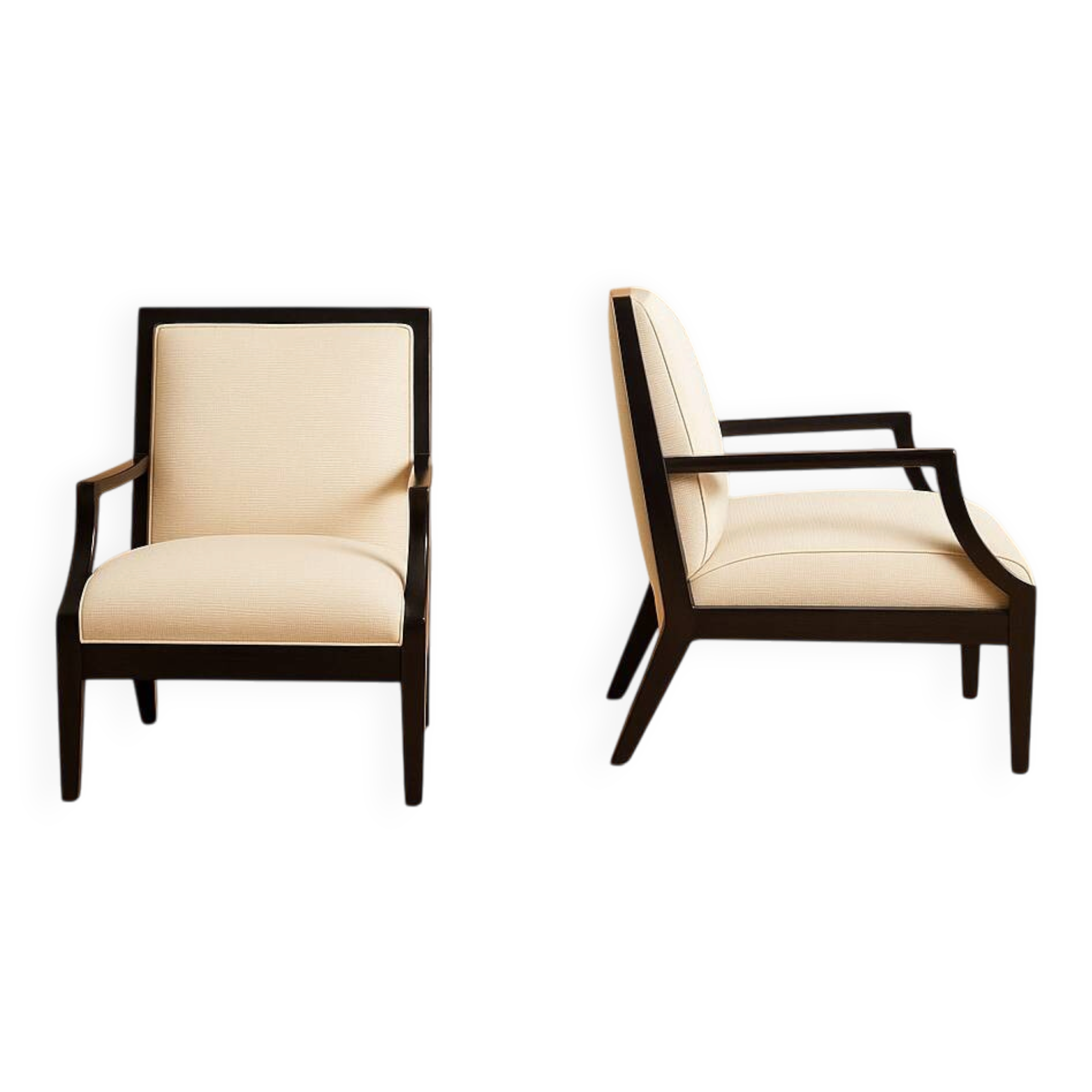 Pair of Art Deco armchairs — black lacquered wood and zebra leather - mid-century
