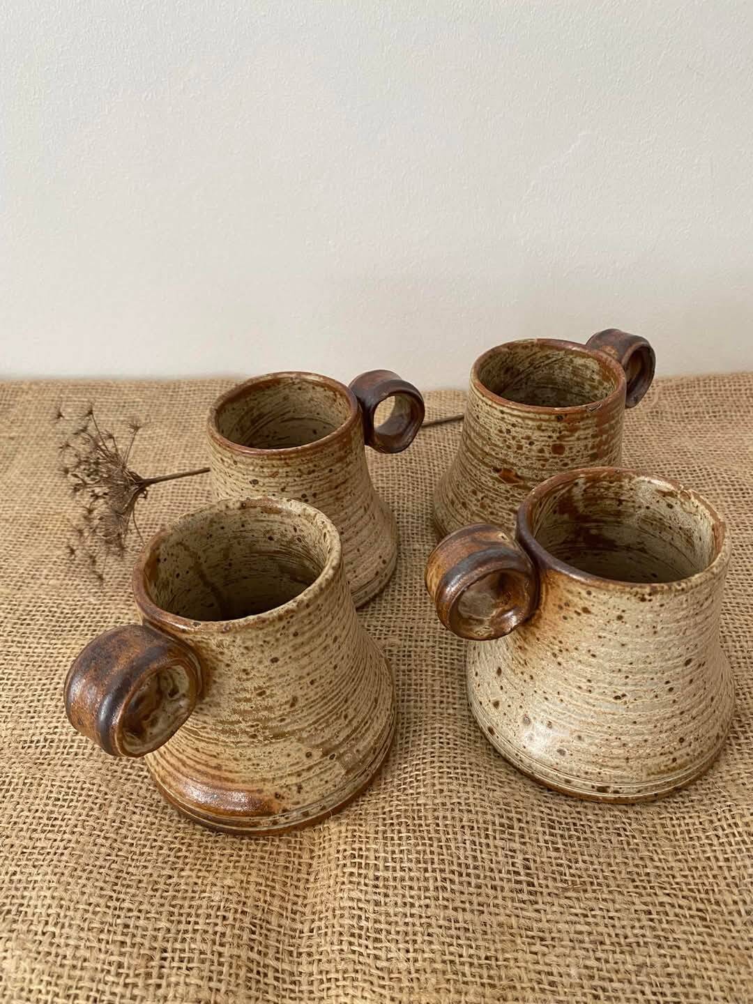 4 pyrite stoneware cups attributed to Jean-Pierre Prudhomme. 1960s.