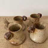 4 pyrite stoneware cups attributed to Jean-Pierre Prudhomme. 1960s.