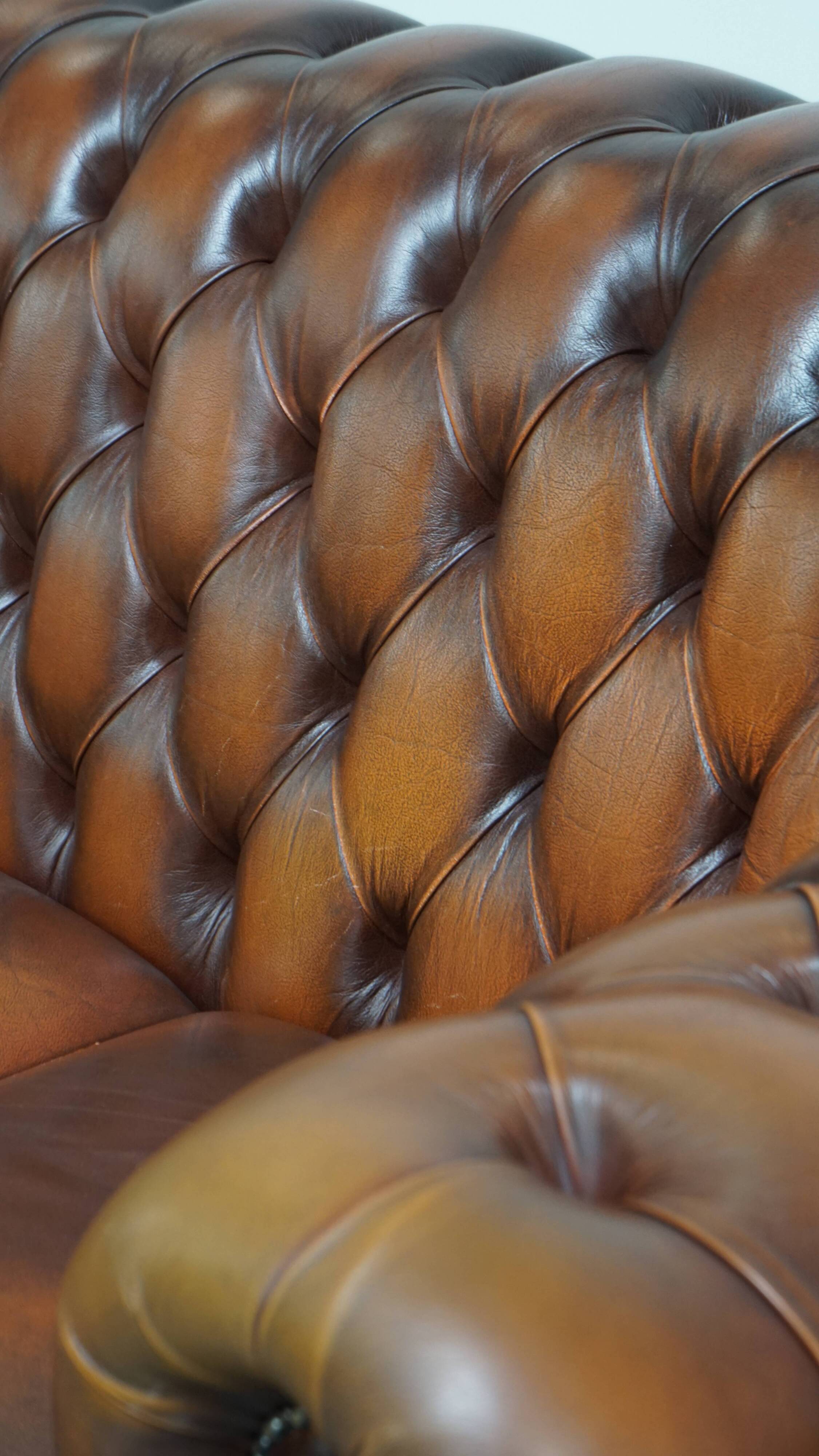Chesterfield 2.5 seater sofa in brown English cowhide leather