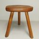 Brutalist wooden stool, tripod base, door plants 50s 60s