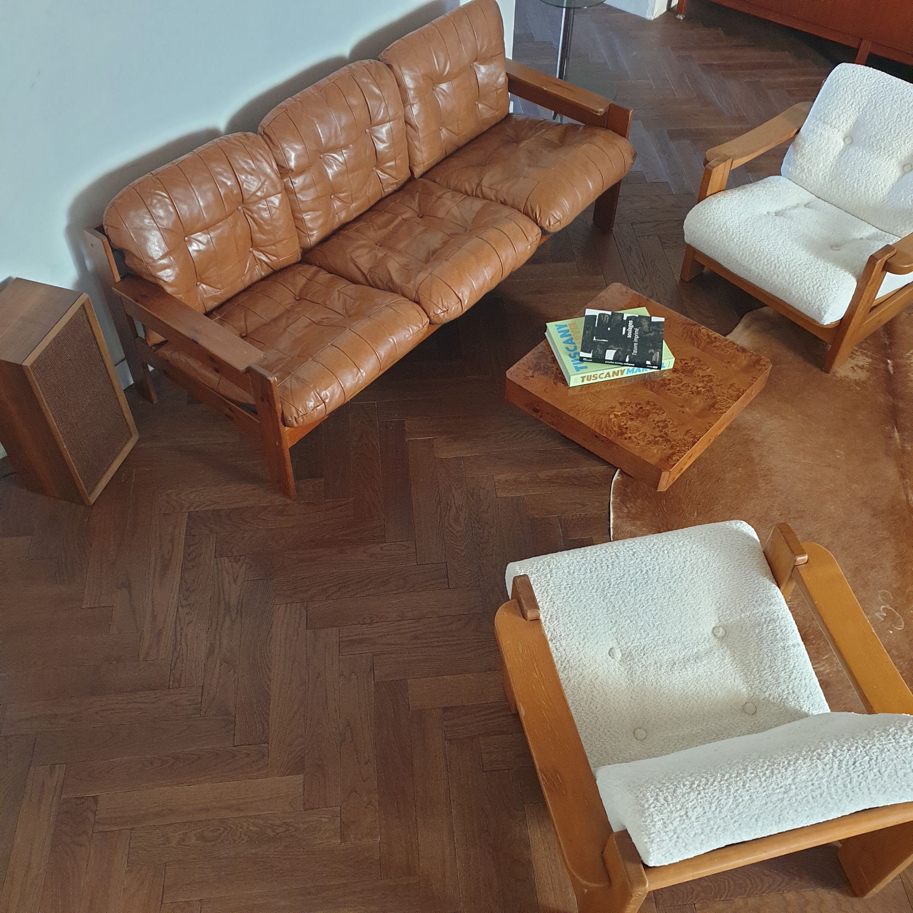 Vintage Danish Scandinavian sofa 3 seater camel leather