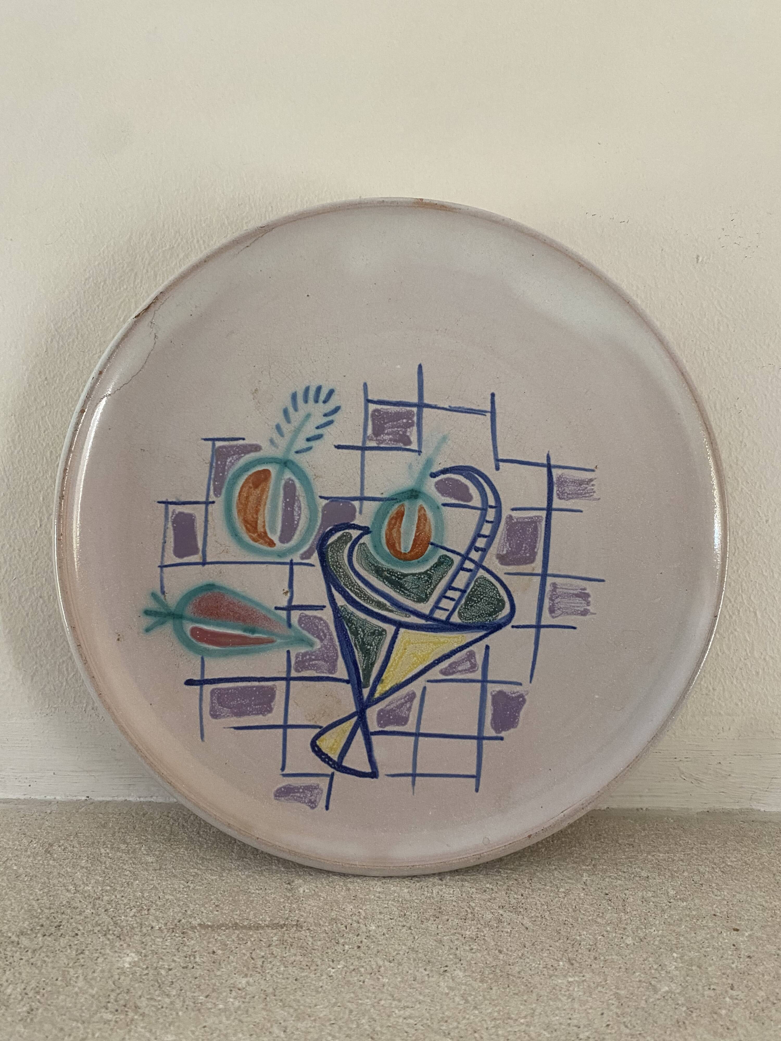 Decorative plate from Vallauris signed Cerenne