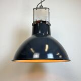 Industrial french dark blue enamel pendant lamp from mazda, 1960s