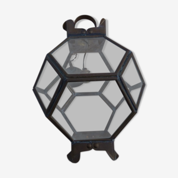 Old lantern in brass and glass with 8 facets or 24 stained glass windows