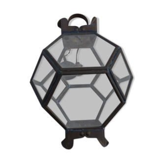 Old lantern in brass and glass with 8 facets or 24 stained glass windows