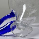 Bubble glass decanter with cobalt handle from Val de Pome Biot glassworks