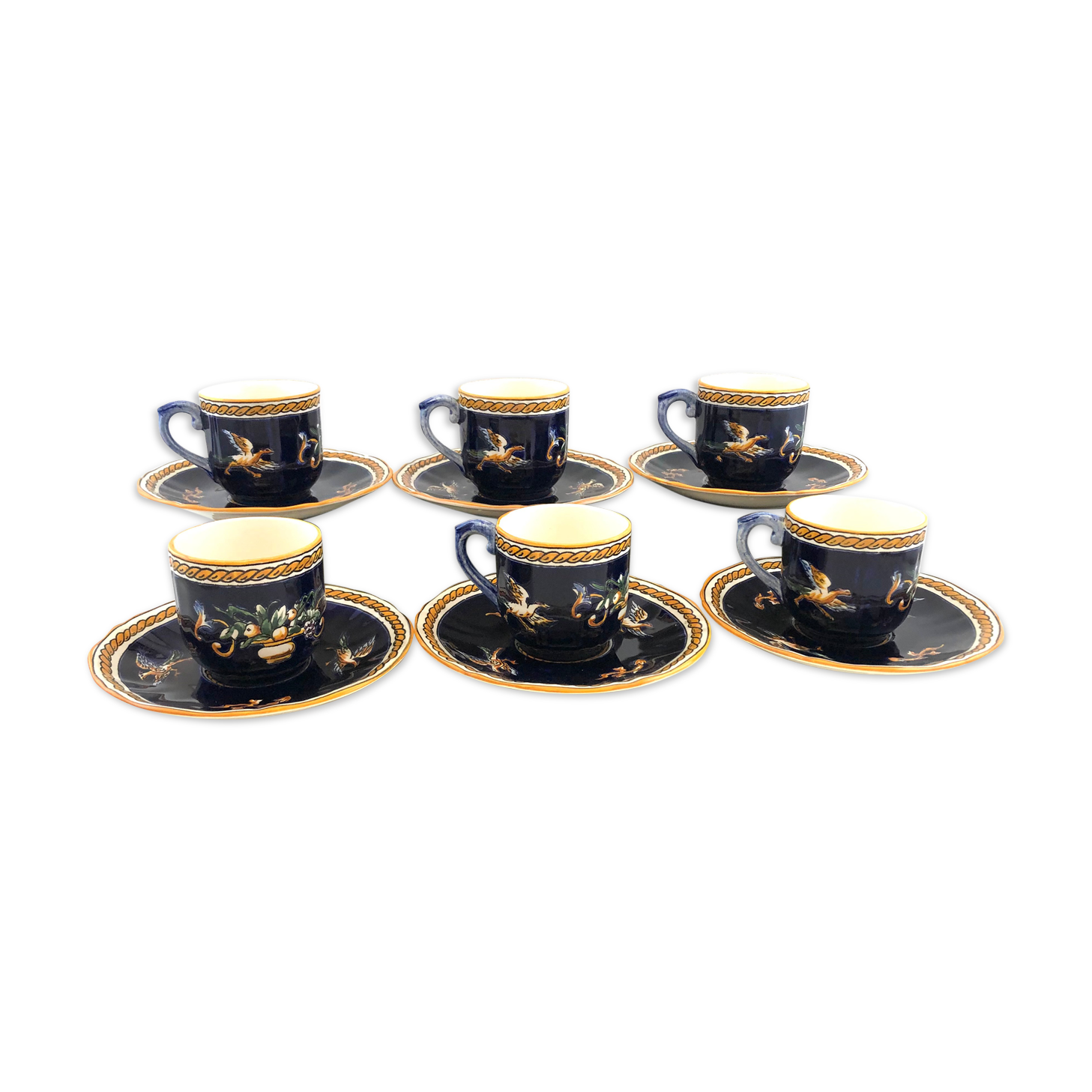 6 tasses café bleu Gien Renaissance