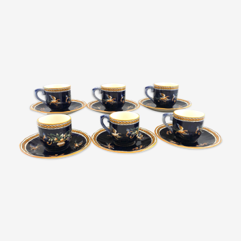 6 cups blue Gien Renaissance coffee