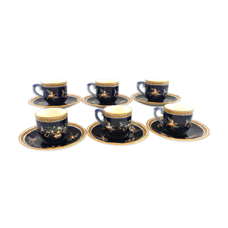 6 cups blue Gien Renaissance coffee