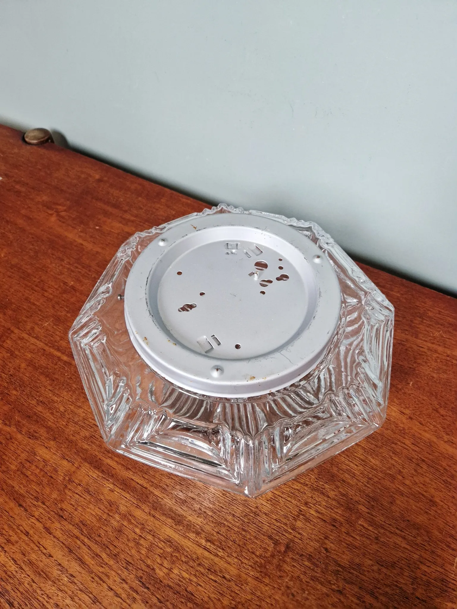 Vintage textured glass ceiling light, geometric patterns, Wila, 1970.