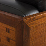 Poul Cadovius "Governor" sofa in rosewood and black leather, Denmark, 1960s.