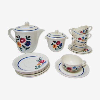 tea or coffee set model Gilberte earthenware Saint Amand floral decoration