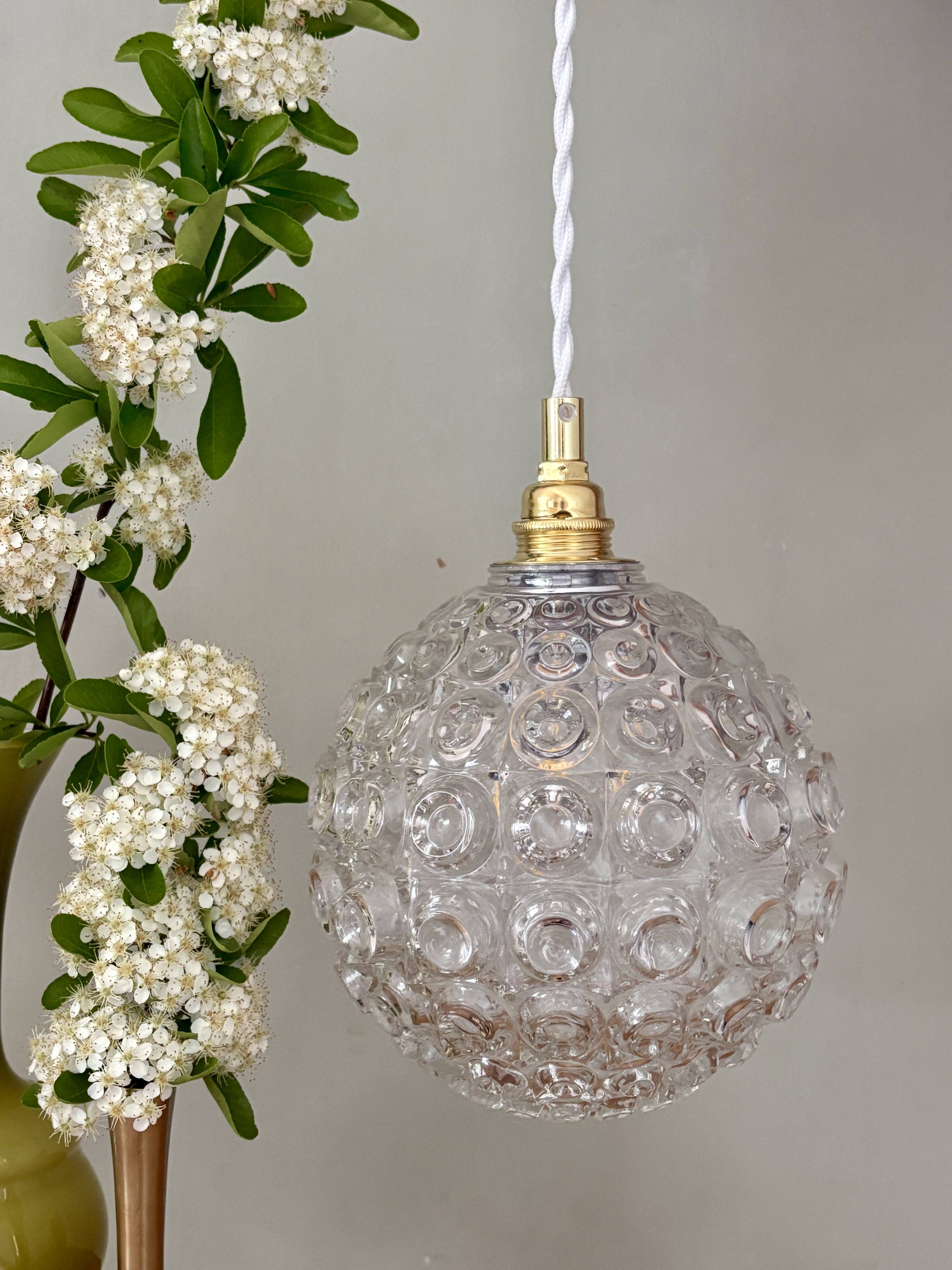 Vintage molded glass globe pendant light