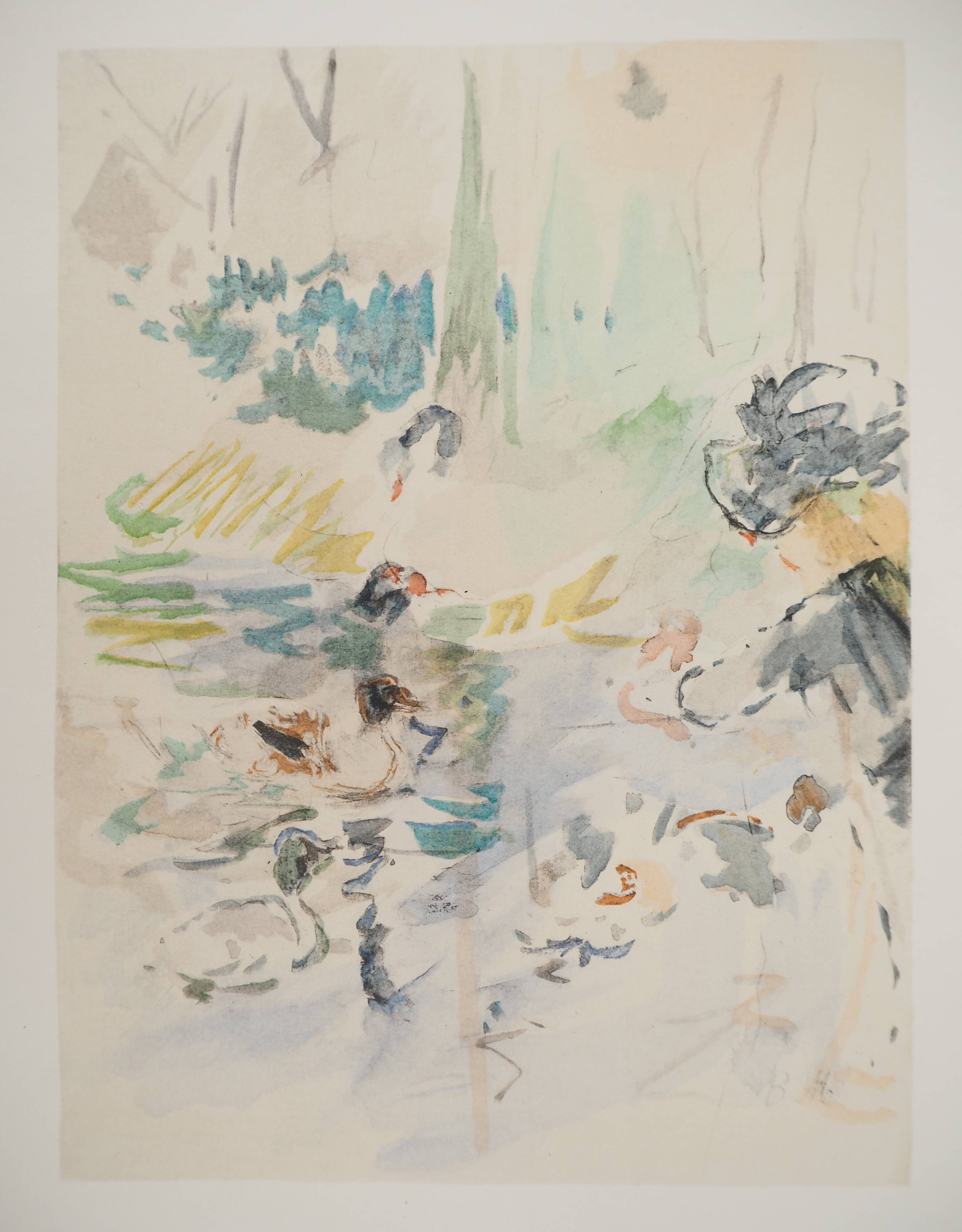 Berthe Morisot: Little girl feeding ducks, signed lithograph
