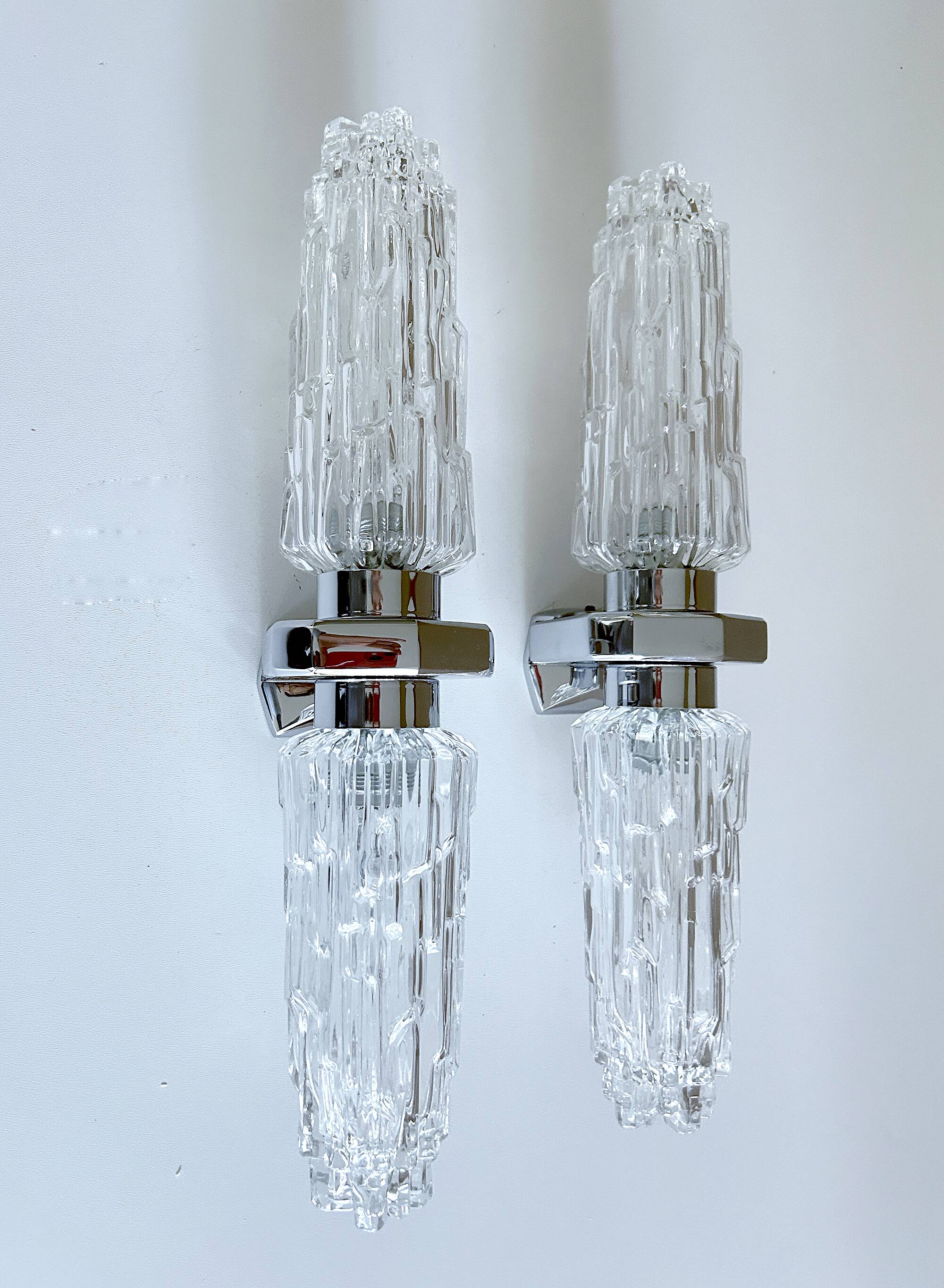 Pair of large vintage chrome glass wall lights