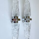 Pair of large vintage chrome glass wall lights