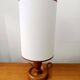 Vintage wooden lamp with white faux leather shade