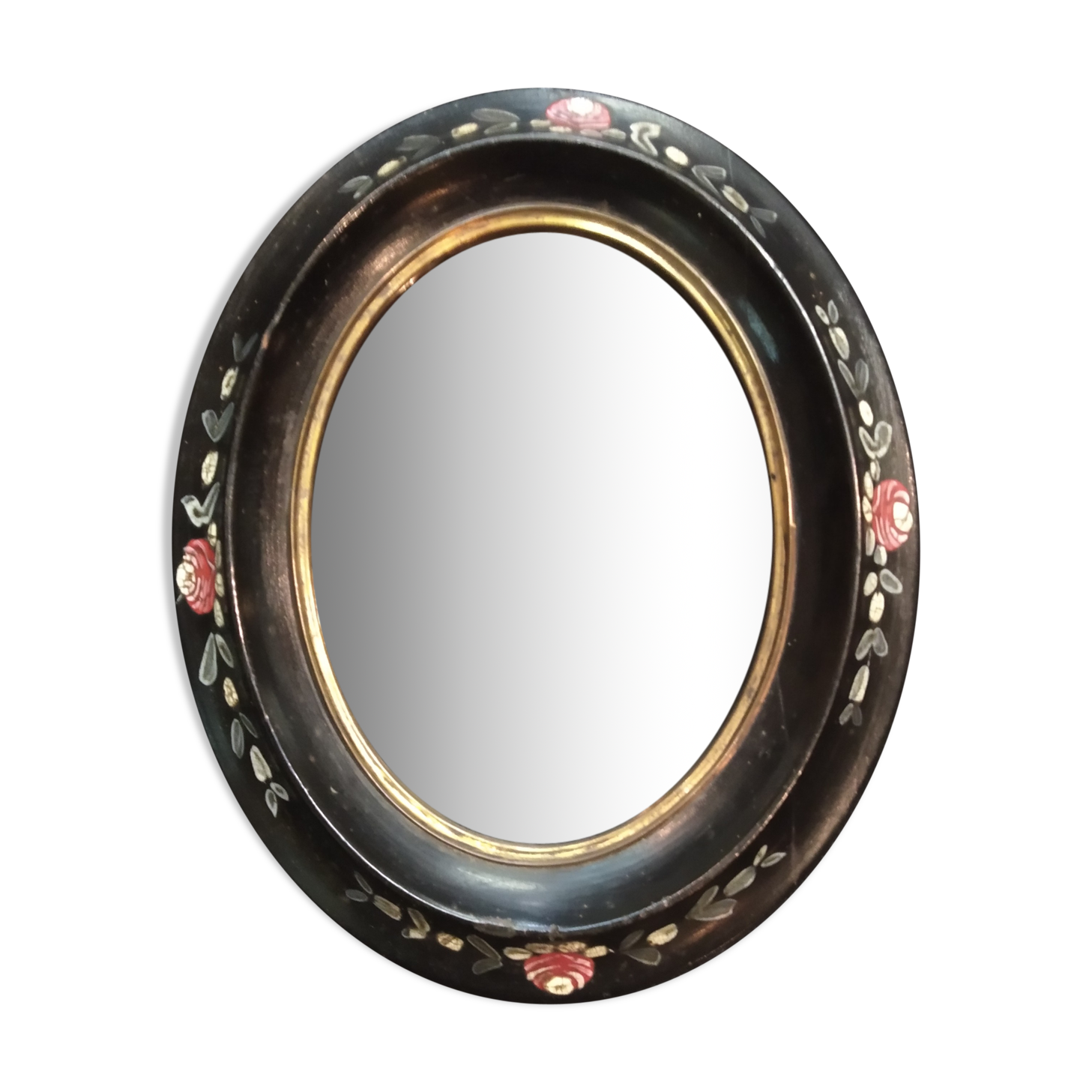 Napoleon frame III décor painted leafy flowers 23 cm x 17 cm