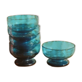 Coupes à dessert en verre bullé bleu turquoise - artisanat type Biot