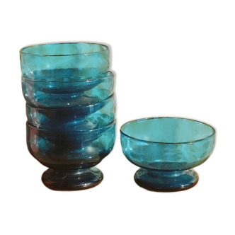 Turquoise blue bubble glass dessert bowls - Biot-style craftsmanship
