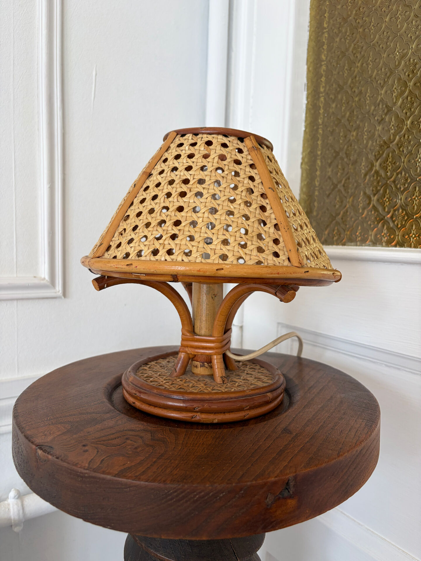 Vintage rattan caned lamp