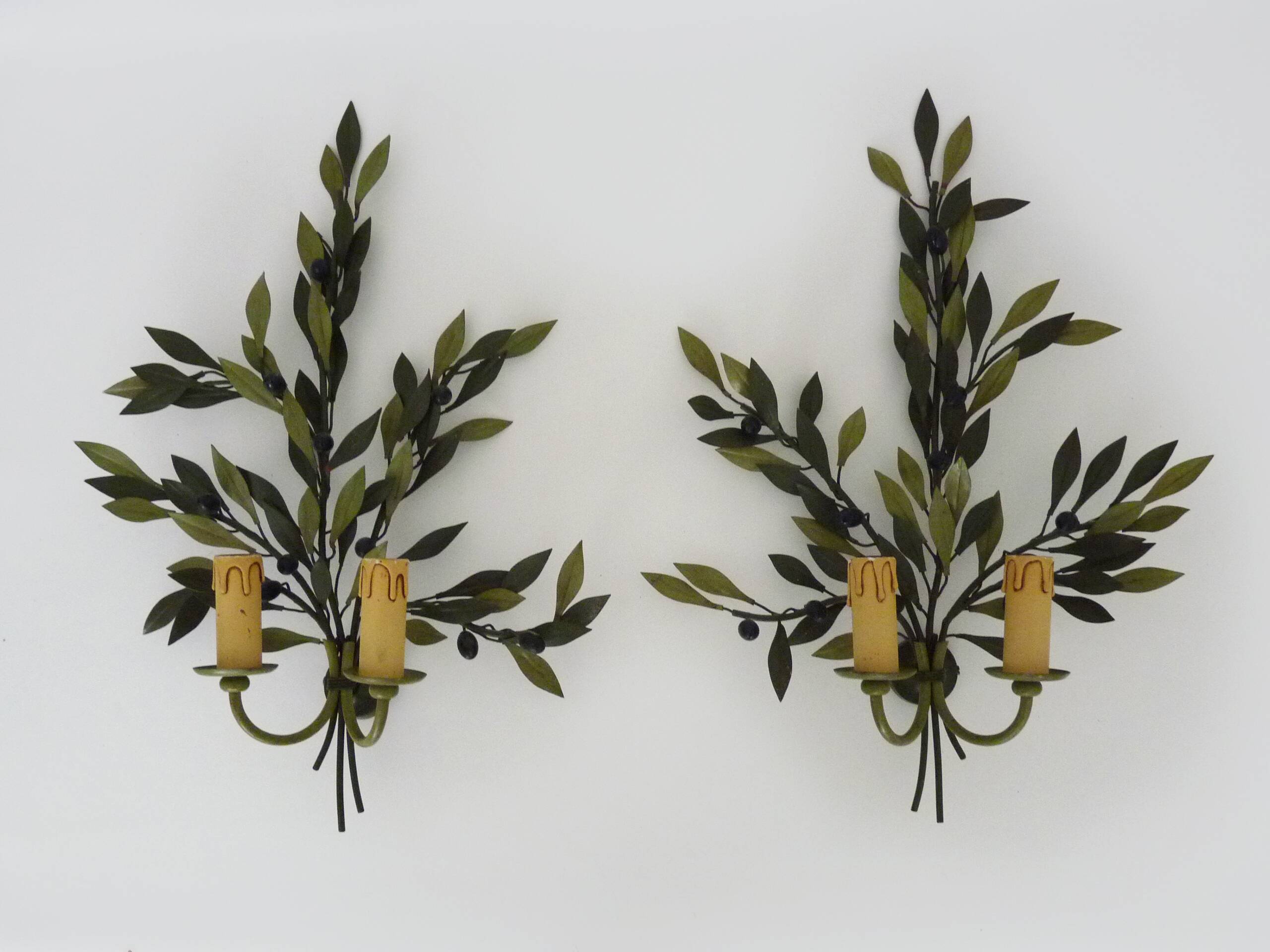 Large pair of olive branch wall sconces Art et FLoritude
